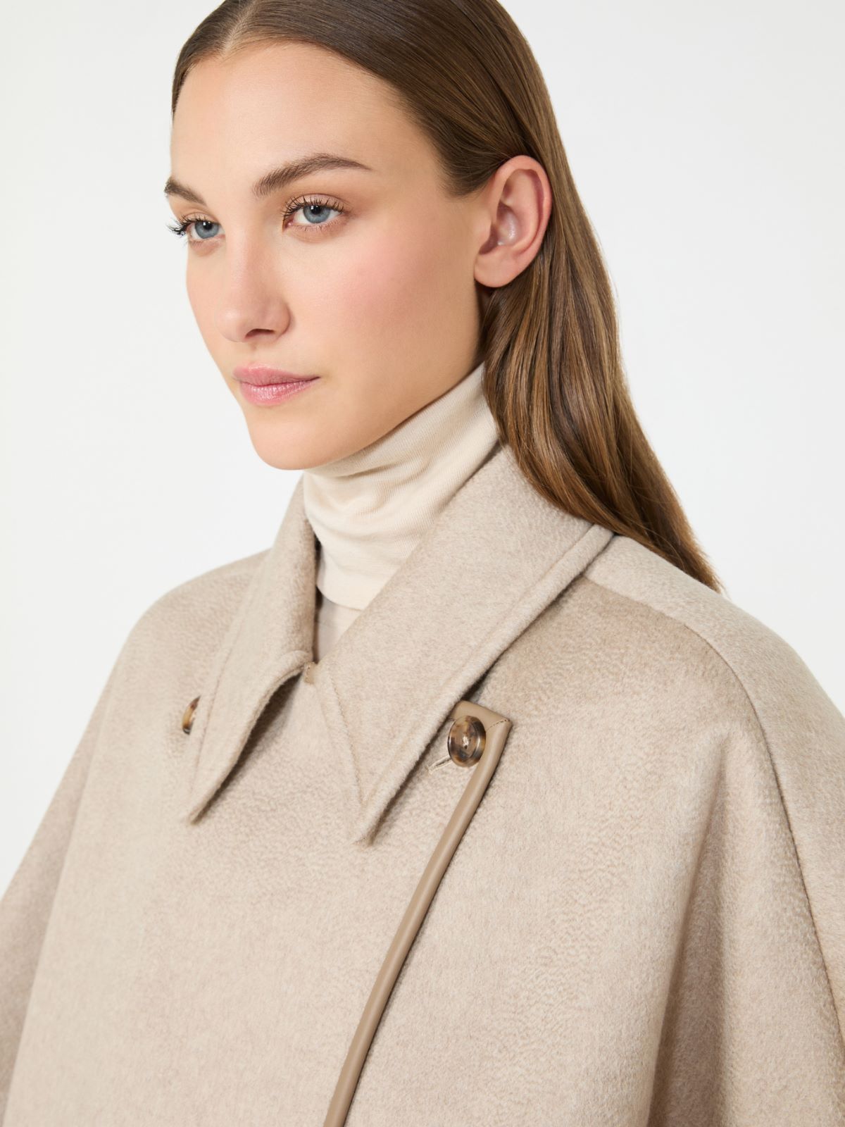 Long cropped cape in cashmere drap - BEIGE - Max Mara - 5