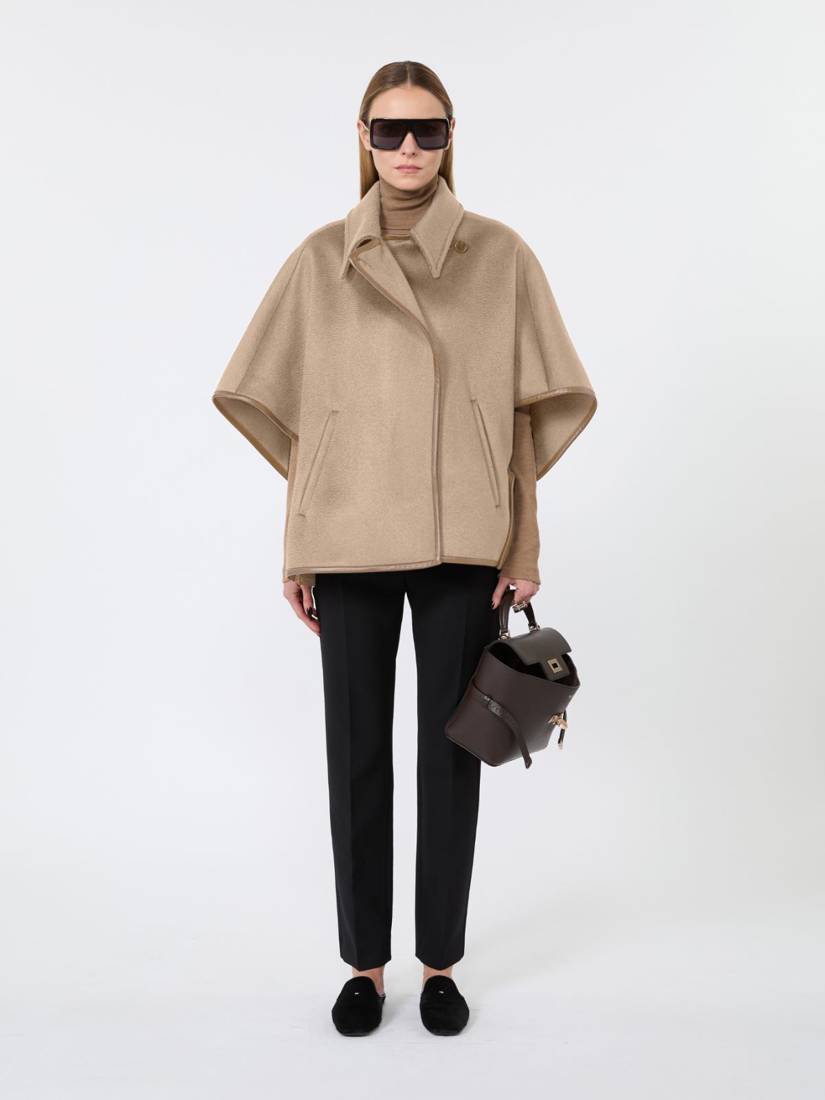 Long cropped cape in cashmere drap - BEIGE - Max Mara