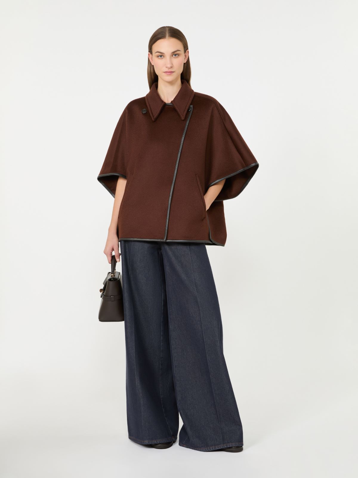 Long cropped cape in cashmere drap - RUST - Max Mara