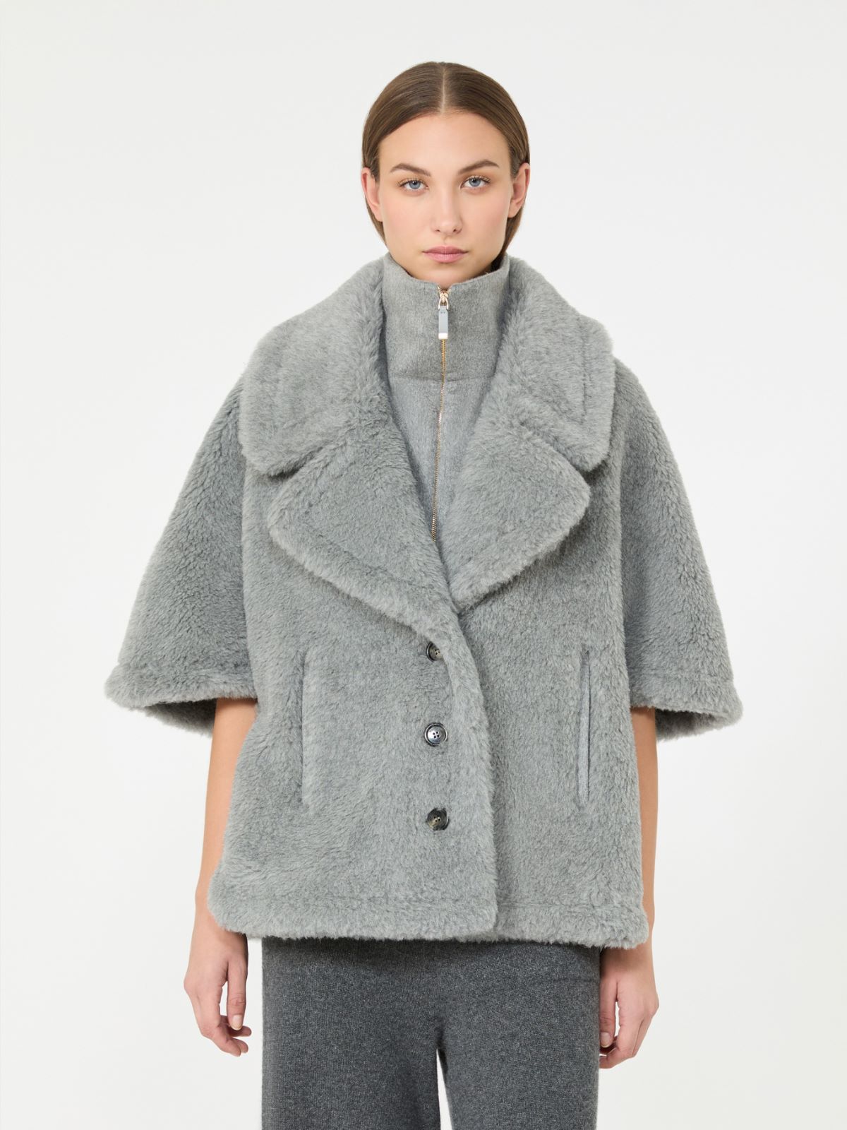 Wool and alpaca Teddy cape - LIGHT GREY - Max Mara - 2