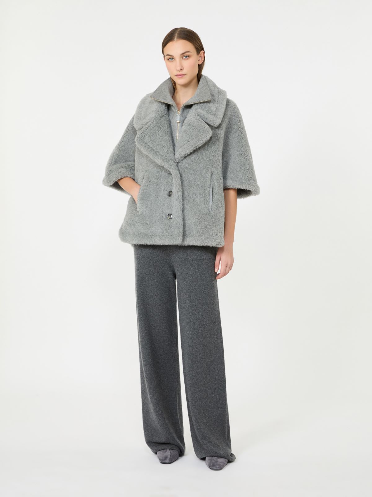 Wool and alpaca Teddy cape - LIGHT GREY - Max Mara