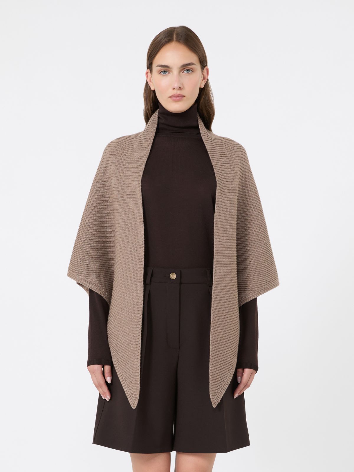 Wool knit oversized shawl - TOBACCO - Max Mara - 2
