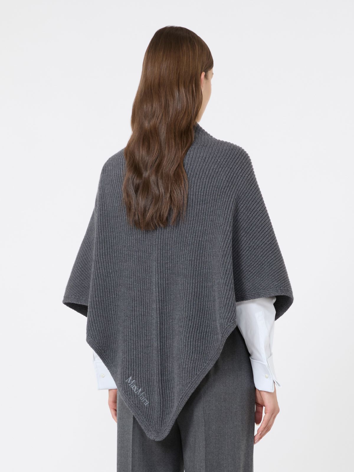 Wool knit oversized shawl - DARK GREY - Max Mara - 3