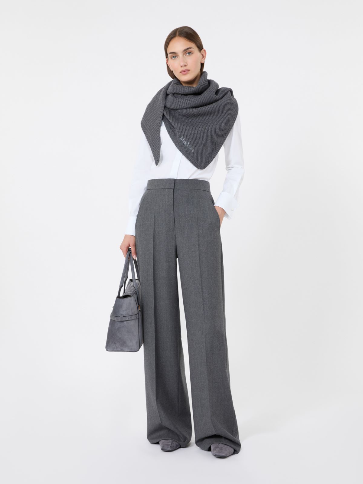 Wool knit oversized shawl - DARK GREY