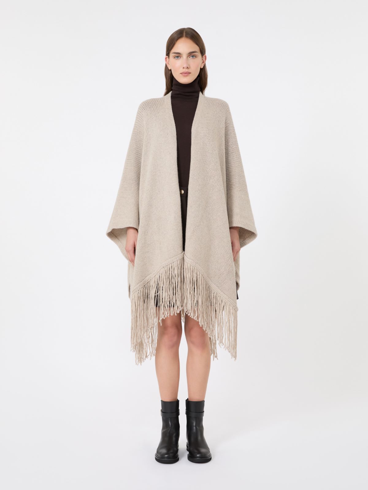 Wool and cashmere cape with fringes - BEIGE - Max Mara - 2