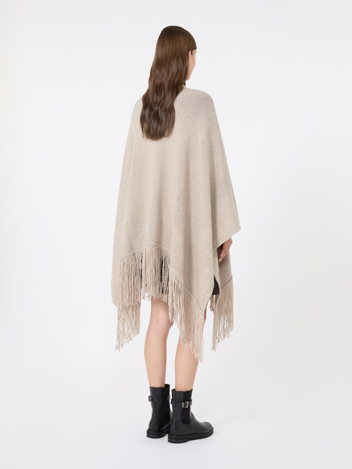 Wool and cashmere cape with fringes - BEIGE - Max Mara - 3