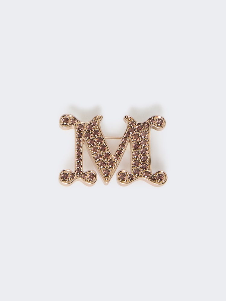 Monogram brooch with crystals - CAMEL
