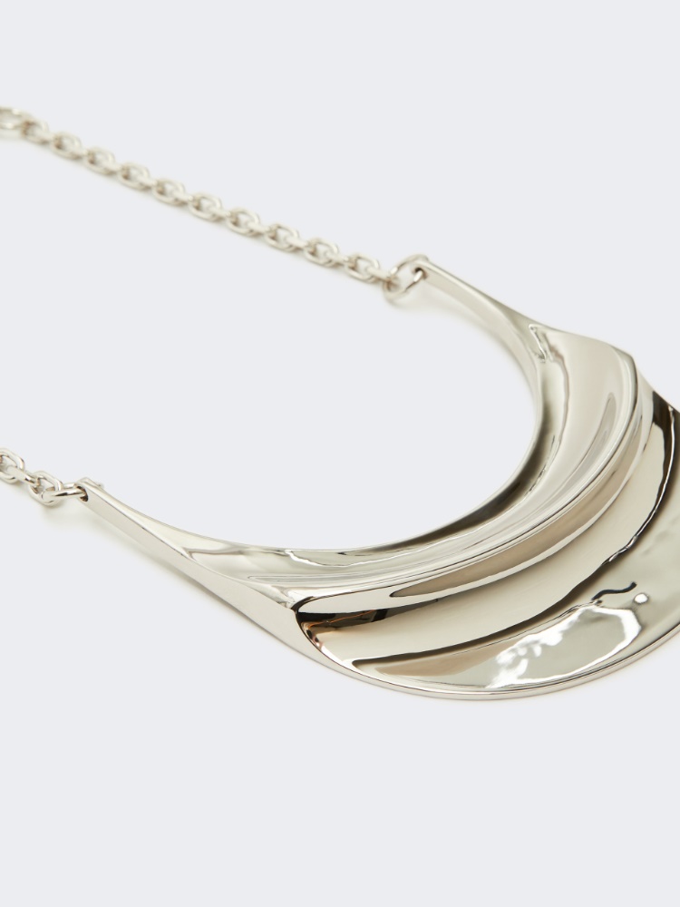 Metallic necklace with large pendant - SILVER - 3
