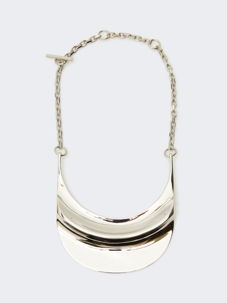 Metallic necklace with large pendant - SILVER - 1