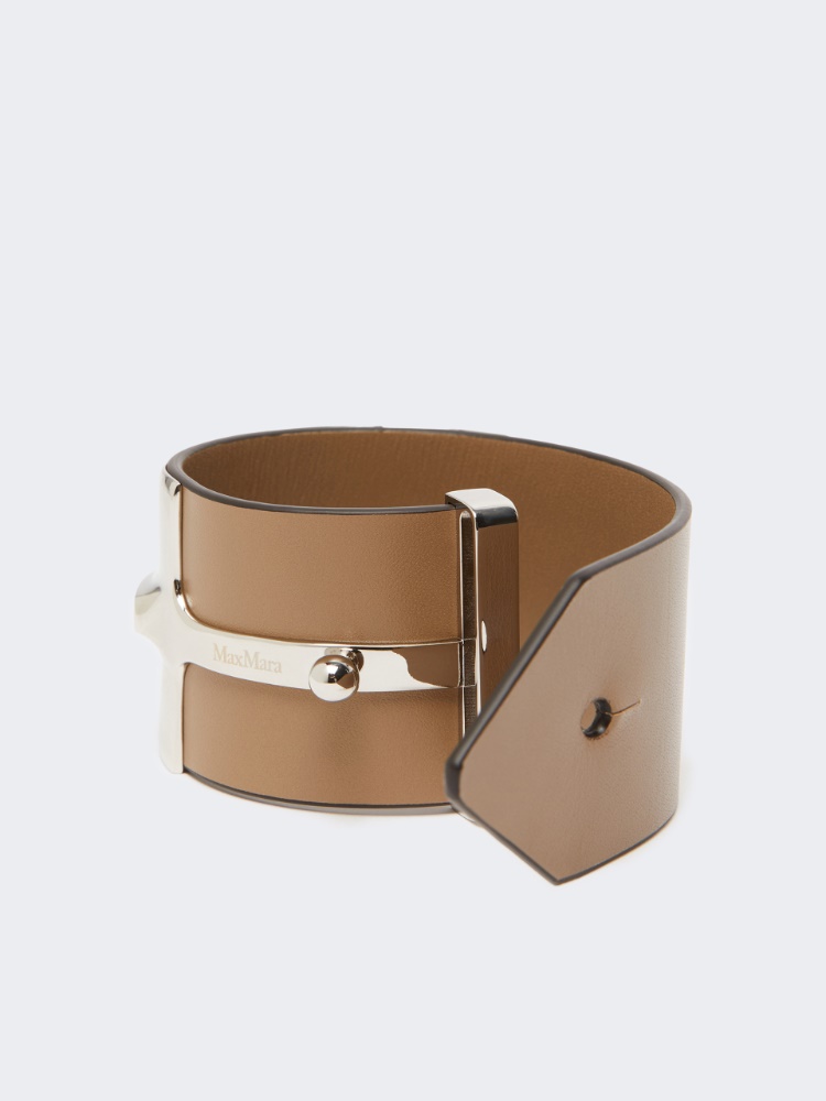 Leather and metallic wide bracelet - MUD - 2