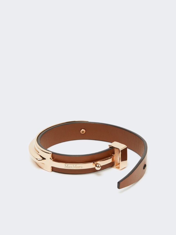 Leather and metal bracelet - BROWN - 2