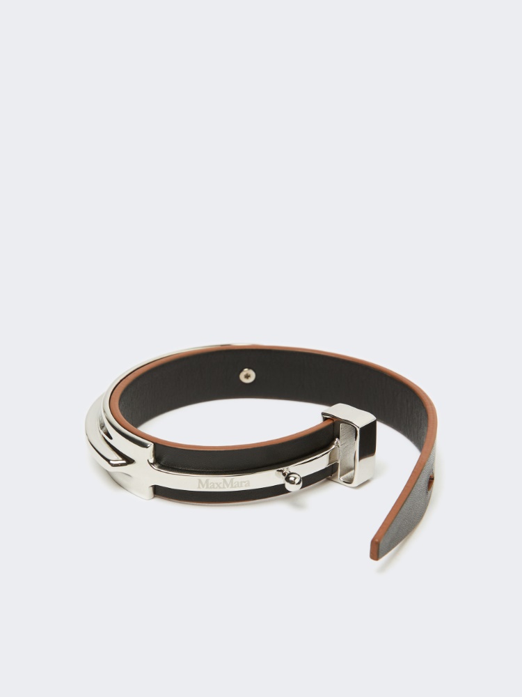 Leather and metal bracelet - BLACK - 2