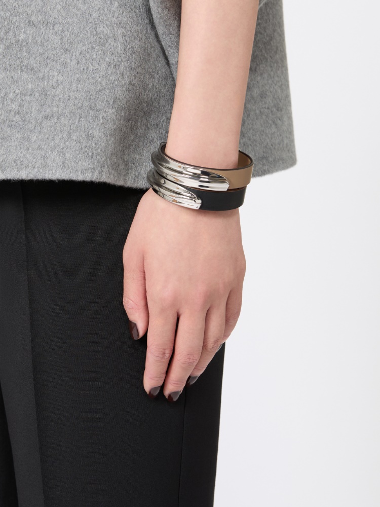 Leather and metal bracelet - BLACK