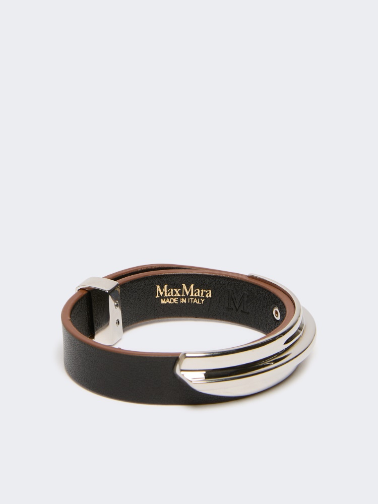 Leather and metal bracelet - BLACK