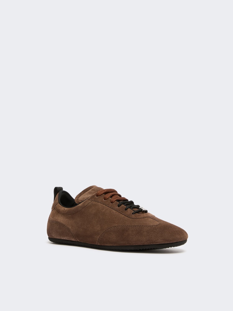 Flat split-leather trainers - DARK BROWN - 2