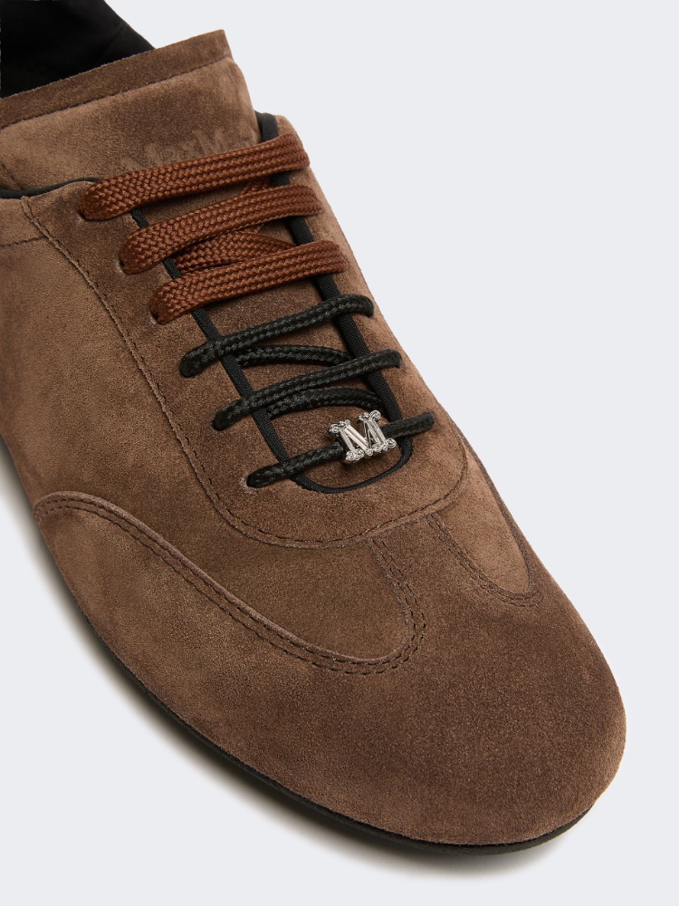 Flat split-leather trainers - DARK BROWN - 3