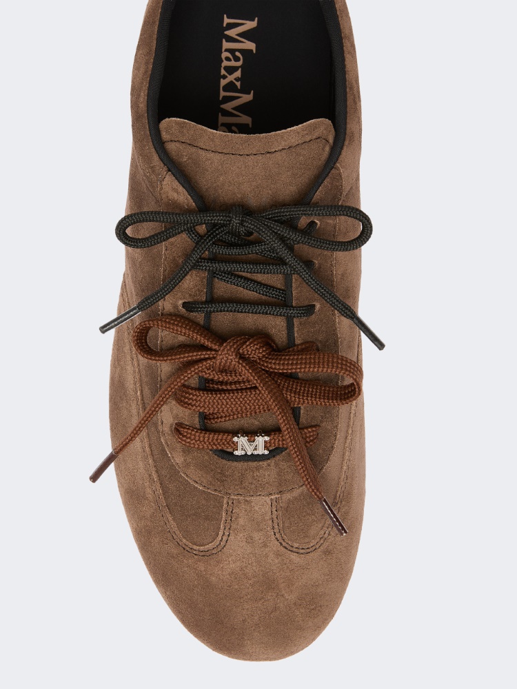 Flat split-leather trainers - DARK BROWN - 4