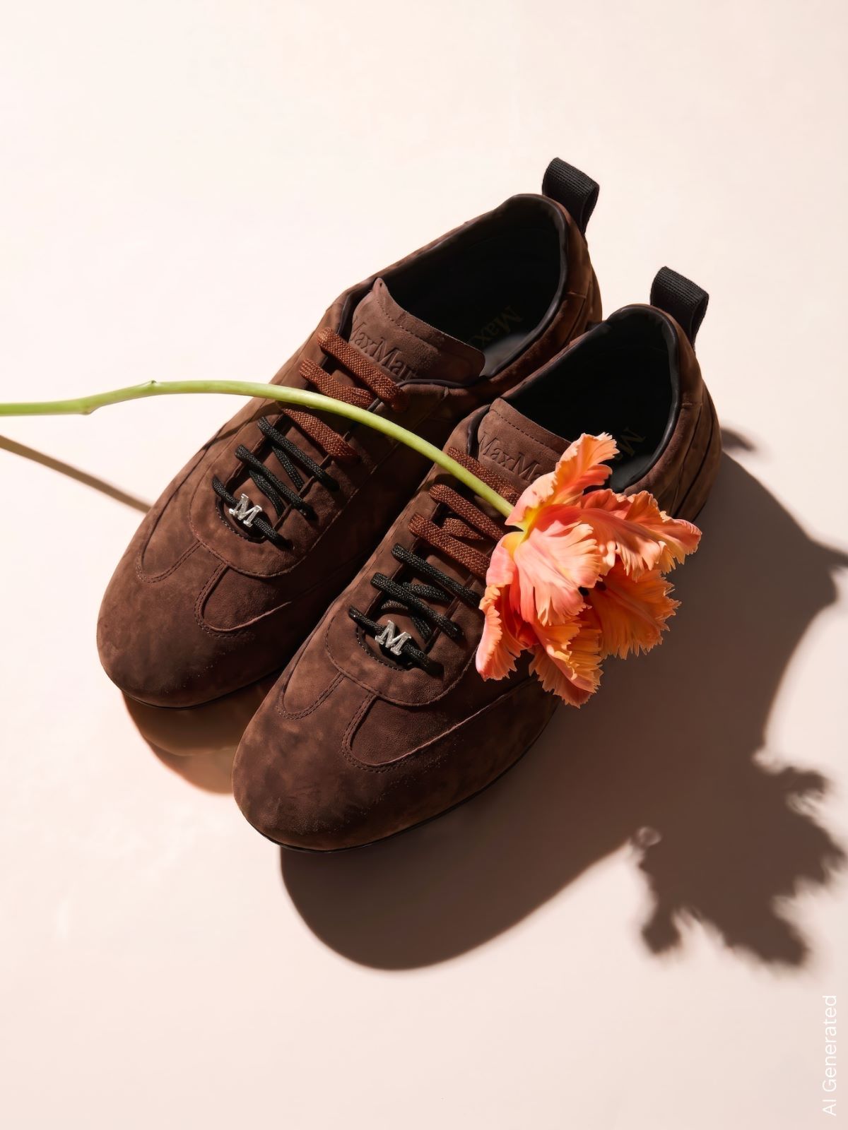 Flat split-leather trainers + DARK BROWN - Max Mara