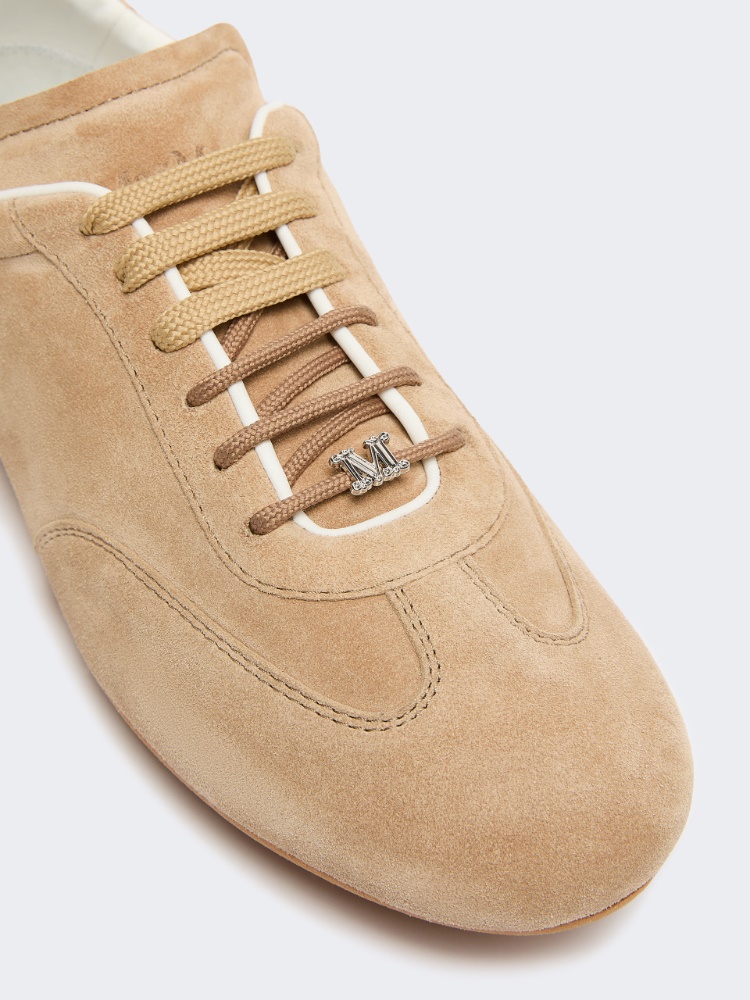 Flache Sneaker aus Spaltleder - BEIGE - 3