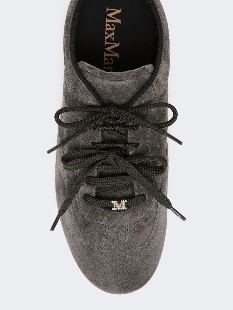 Flat split-leather trainers - MEDIUM GREY - 4