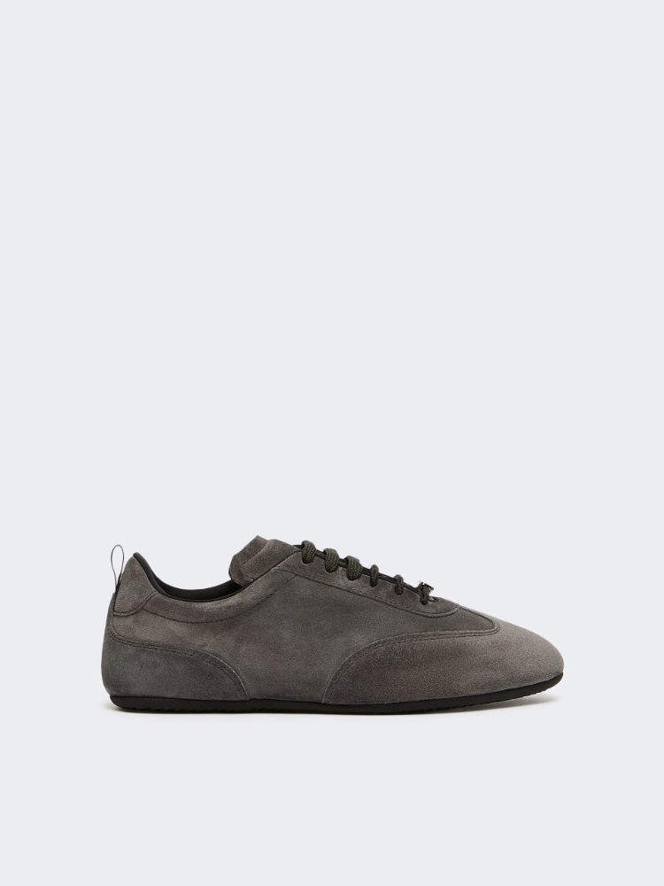 Flat split-leather trainers - MEDIUM GREY