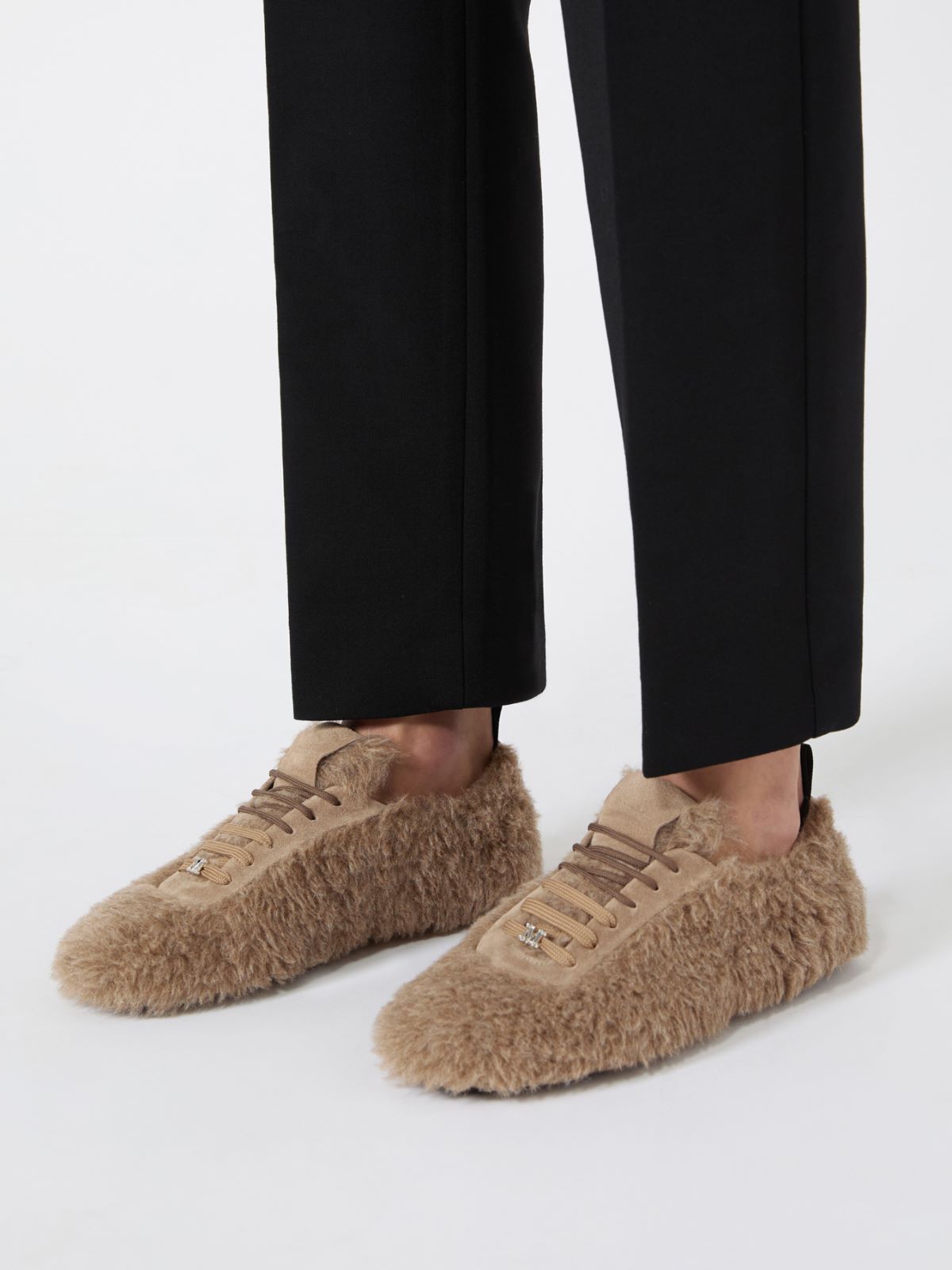 Alpaca and cashmere Teddy trainers - BEIGE GOLDEN