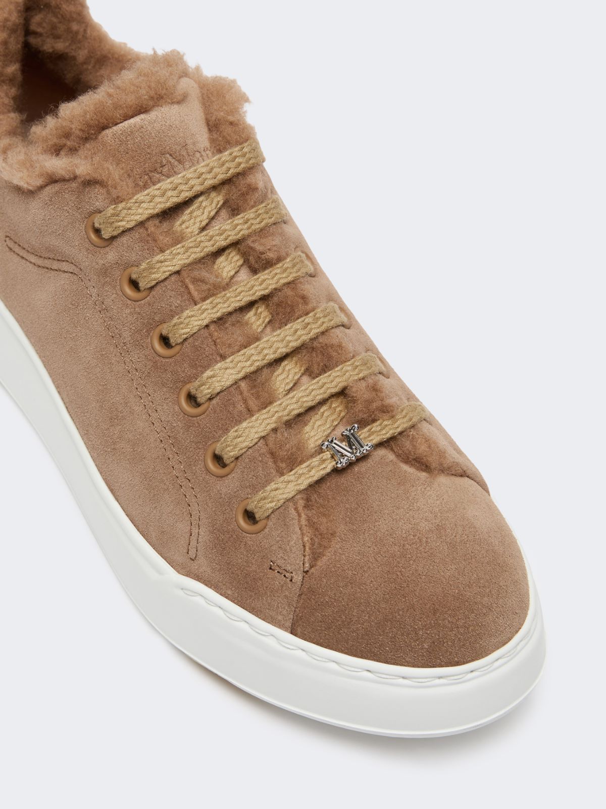 Suede and Teddy fabric trainers - CAMEL - 3