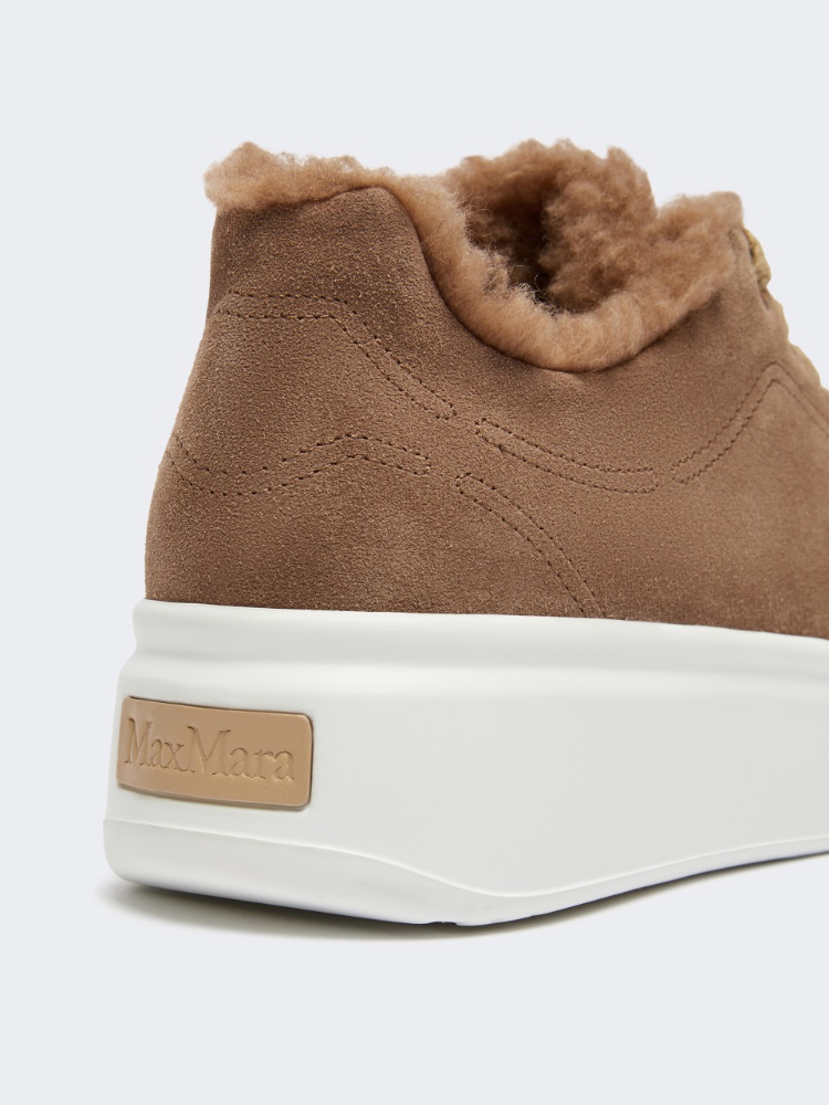 Suede and Teddy fabric trainers - CAMEL - 4