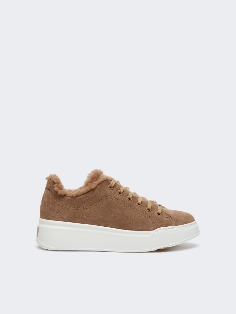 Suede and Teddy fabric trainers - CAMEL