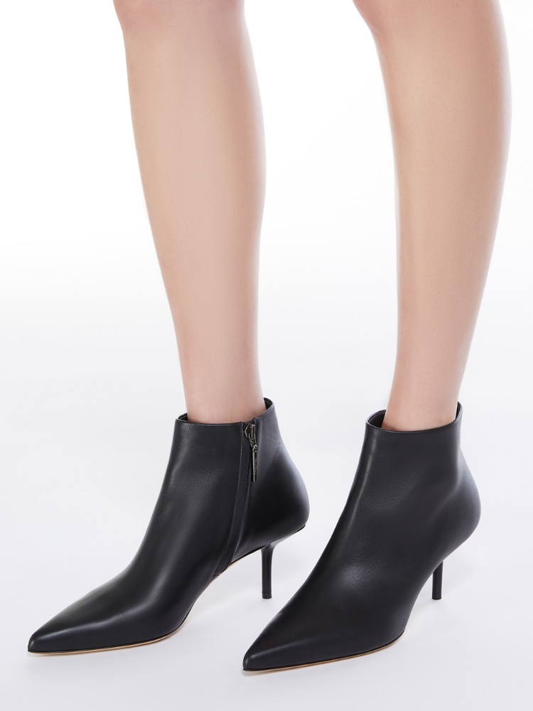 Smooth leather ankle boots - BLACK