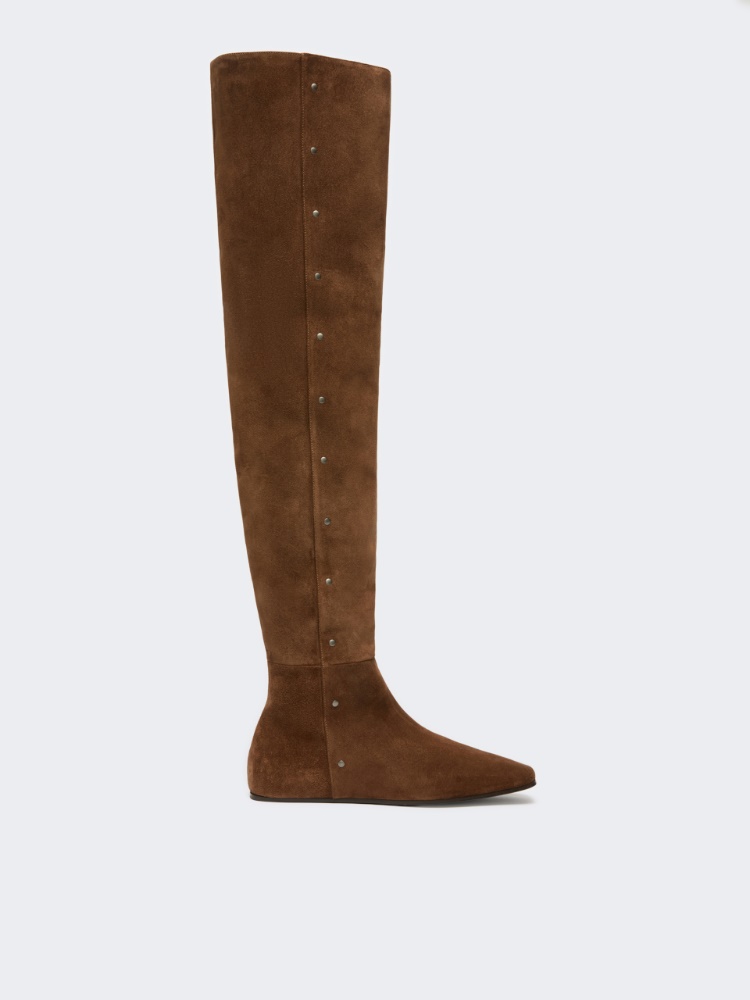 Studded split leather boots - HAZELNUT BROWN