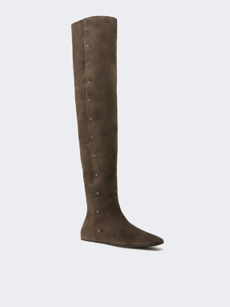 Studded split leather boots - DARK BROWN - Max Mara - 2