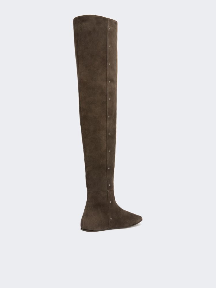 Studded split leather boots - DARK BROWN - Max Mara - 3
