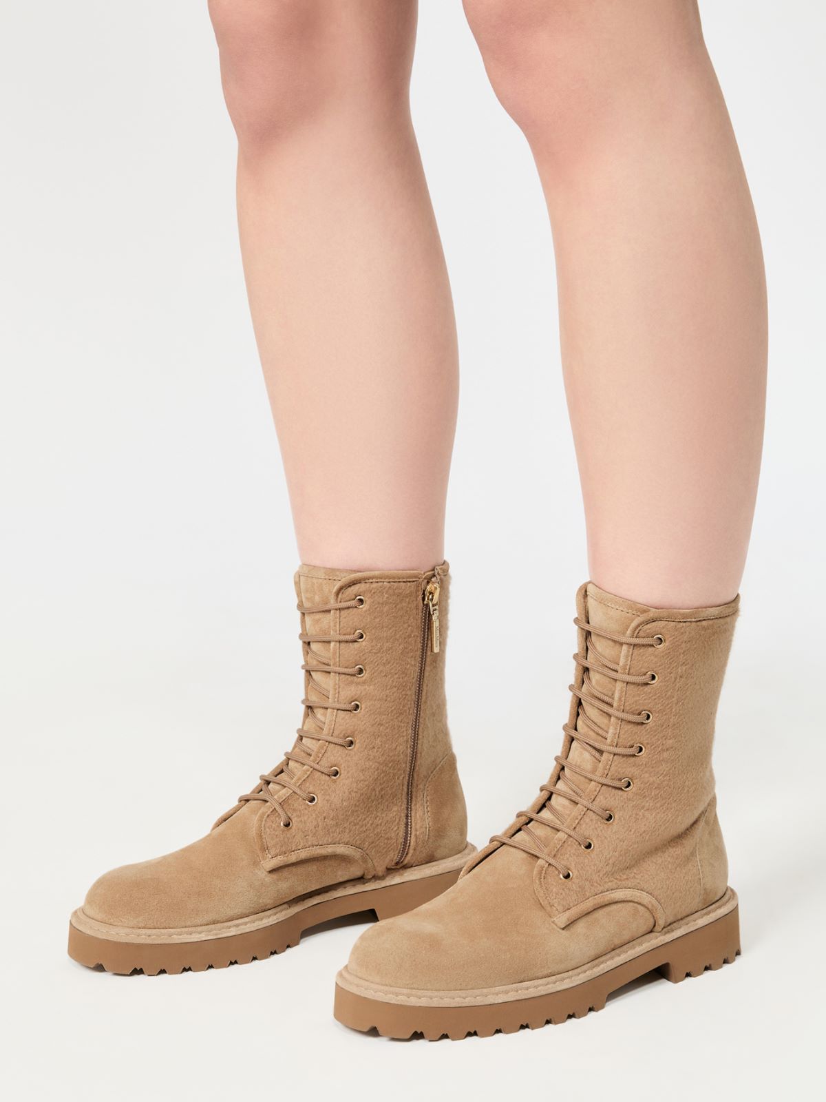 Cashmere and suede combat boots - CAMEL - Max Mara - 7