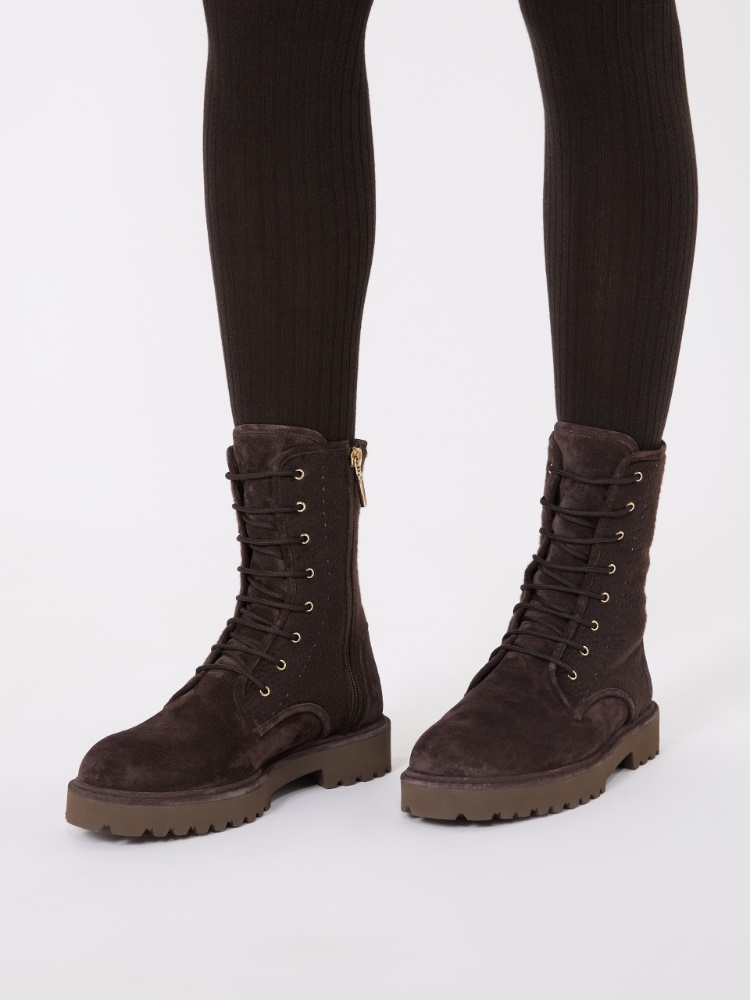 Cashmere and suede combat boots - DARK BOWN - Max Mara - 7