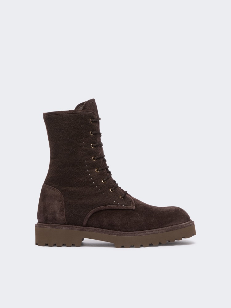 Cashmere and suede combat boots - DARK BOWN