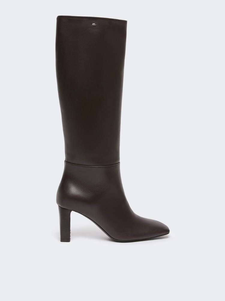 Smooth leather high boot - DARK BROWN