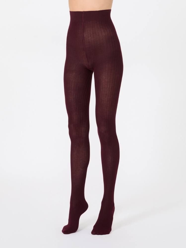 Collants en coton côtelé - ROUGE FONCE'