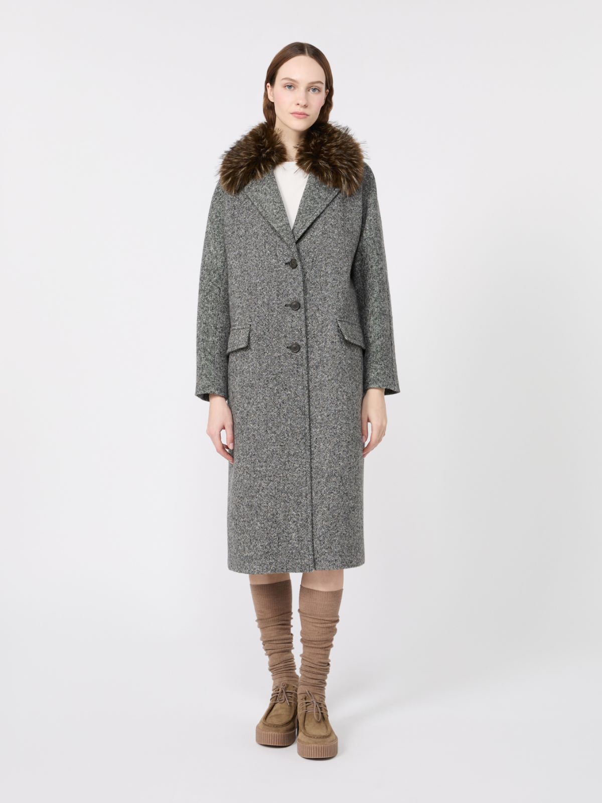 Midi wool tweed coat - BLACK WHITE - Max Mara - 2