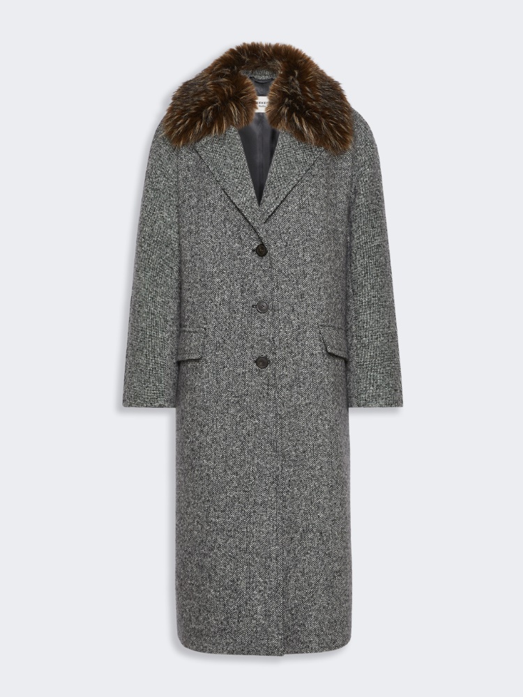 Midi wool tweed coat - BLACK WHITE