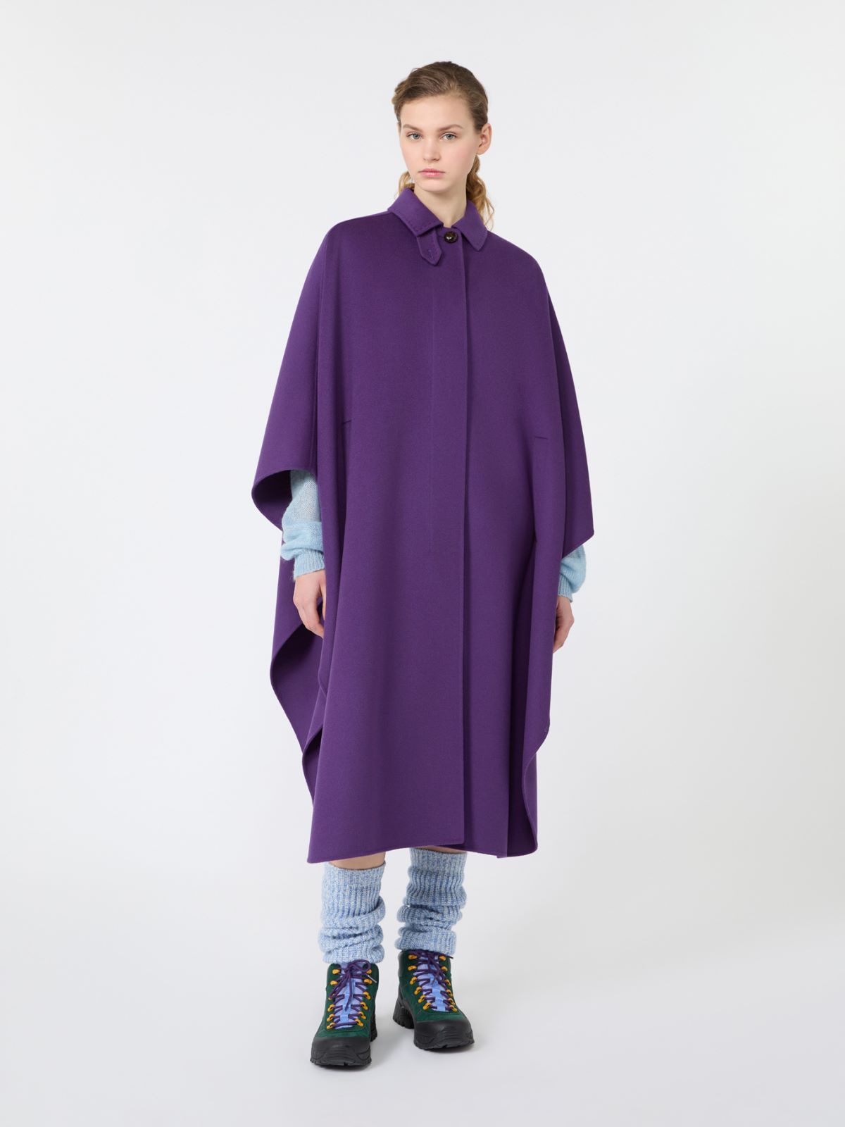 Wool-blend double fabric maxi cape - PURPLE - Max Mara - 2