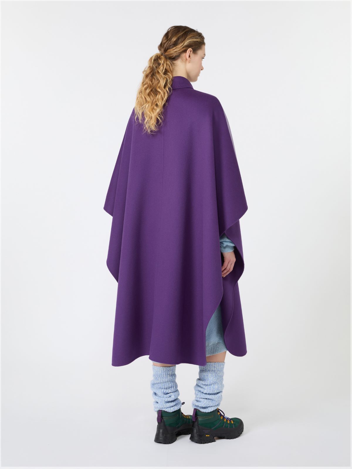 Wool-blend double fabric maxi cape - PURPLE - Max Mara - 3
