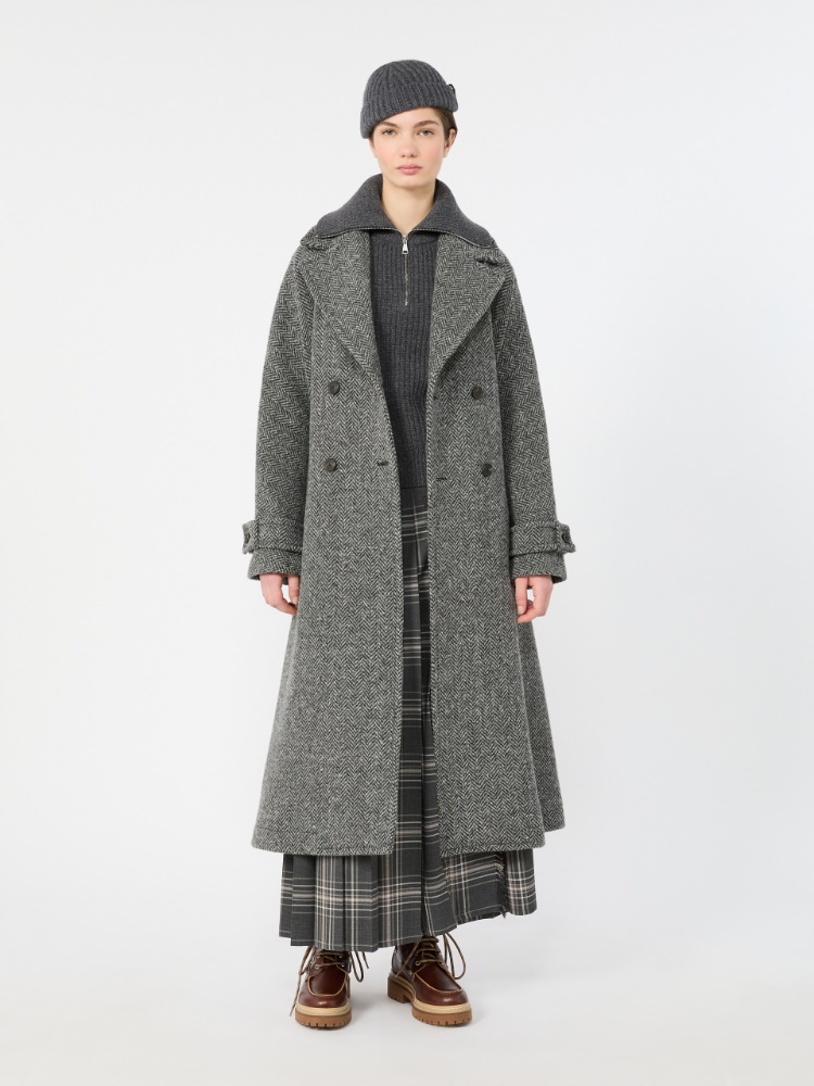 Long wool-blend tweed coat - DARK GREY