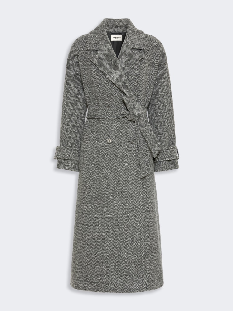 Long wool-blend tweed coat - DARK GREY