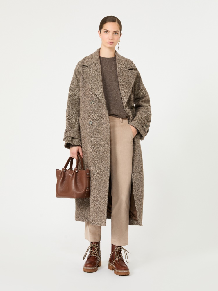Long wool-blend tweed coat - BROWN