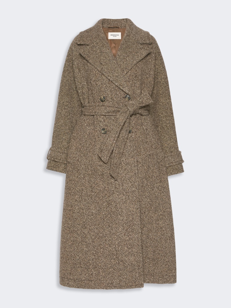 Long wool-blend tweed coat - BROWN