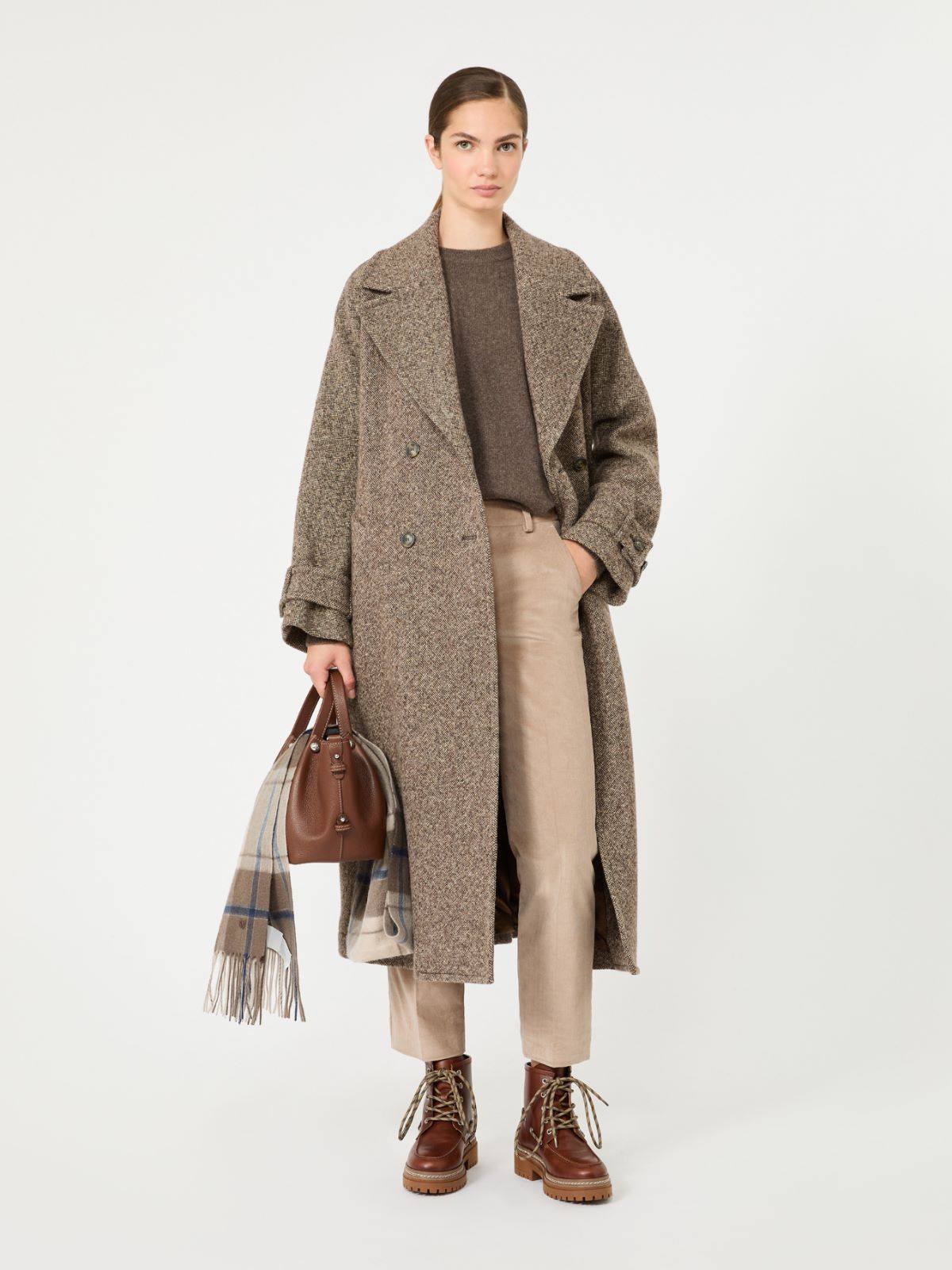 Long wool-blend tweed coat + BROWN - Max Mara