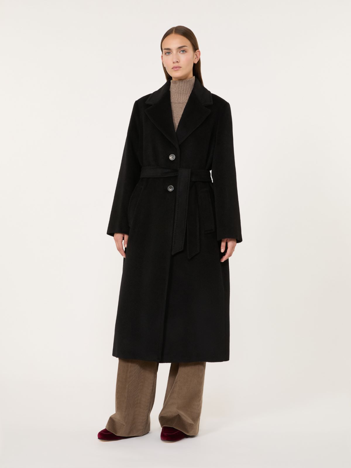 Wool and alpaca teddy long coat - BLACK - Max Mara - 2