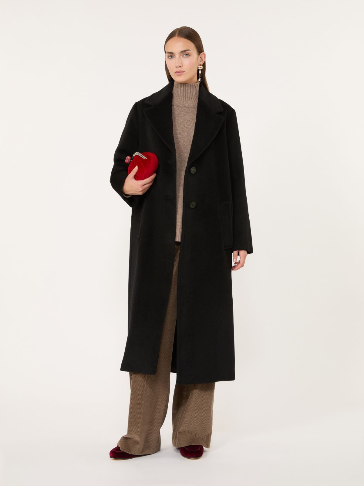 Wool and alpaca teddy long coat - BLACK - Max Mara