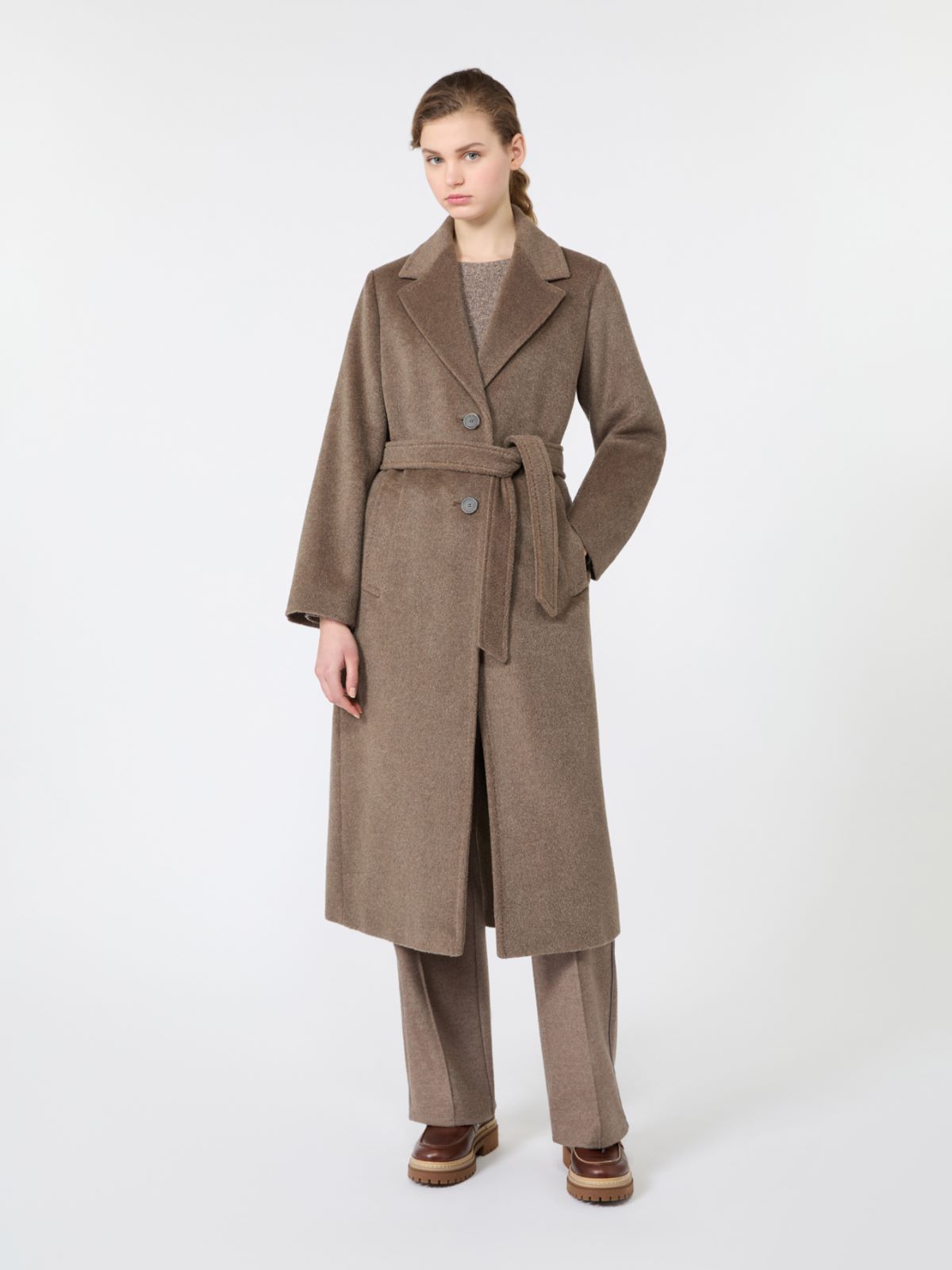 Wool and alpaca teddy long coat - MARRON GLACE' - Max Mara - 2